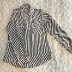 Express The Portofino Shirt slim fit black and white striped long sleeve blouse